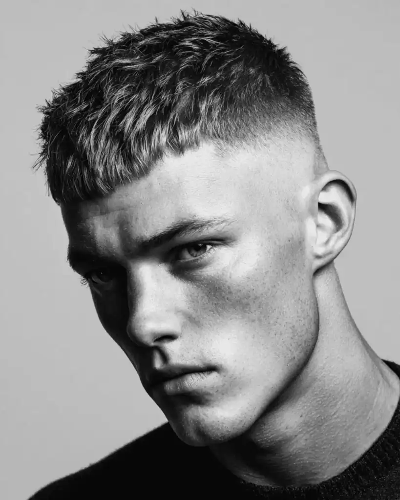 cropped textured fringe skin fade
