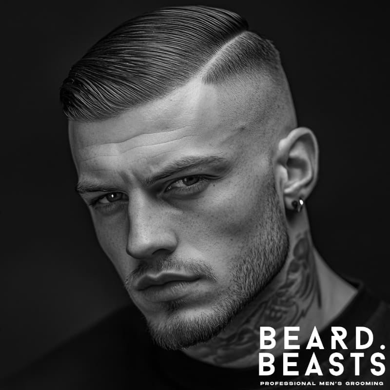 Side part hairstyle on a man with short straight hair—sleek, defined cut showcasing classic hairstyles for guys with short straight hair.