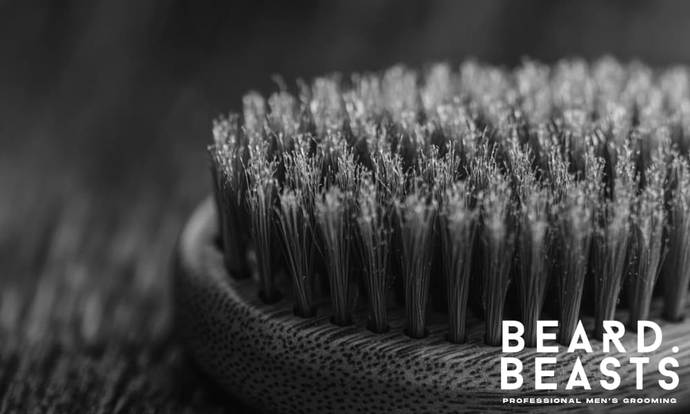 Close-up of a boar bristle beard brush used to train beard hair during early growth
