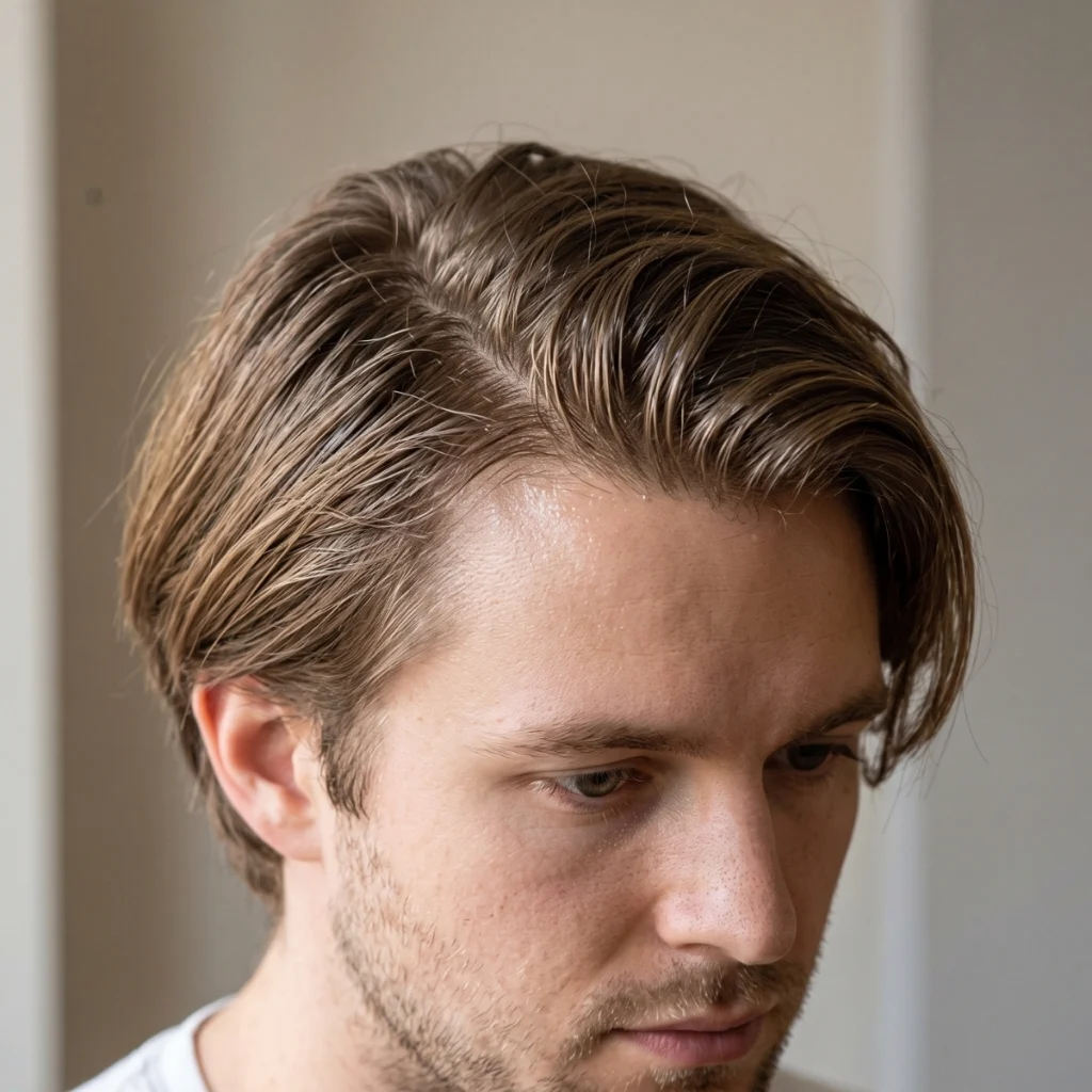Man with oily hair showing greasy roots