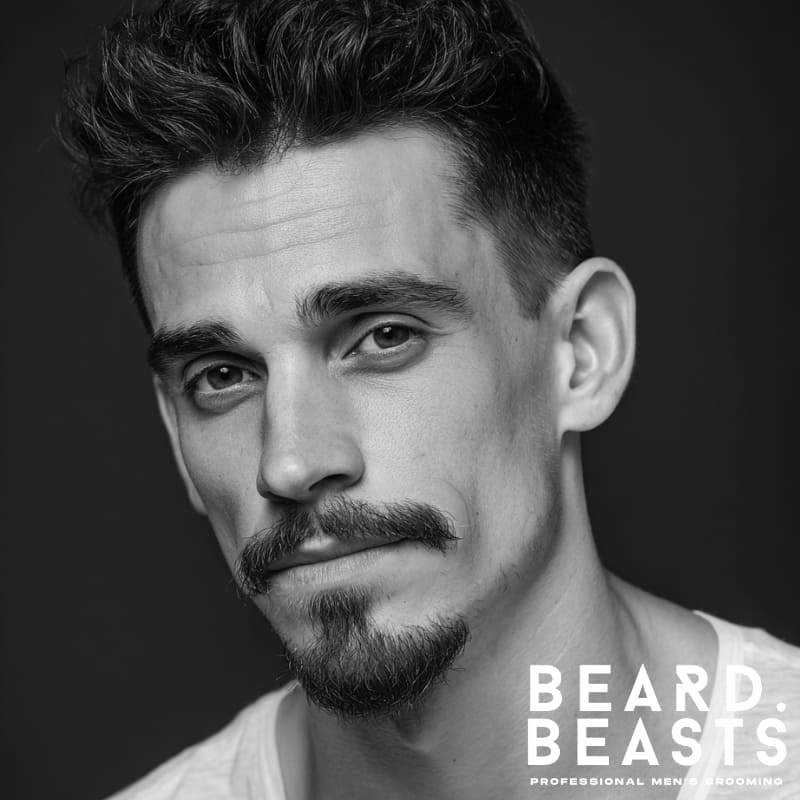 Man with a Van Dyke beard style—featuring a disconnected mustache and pointed goatee with clean-shaven cheeks, ideal for beard styles for patchy cheeks.