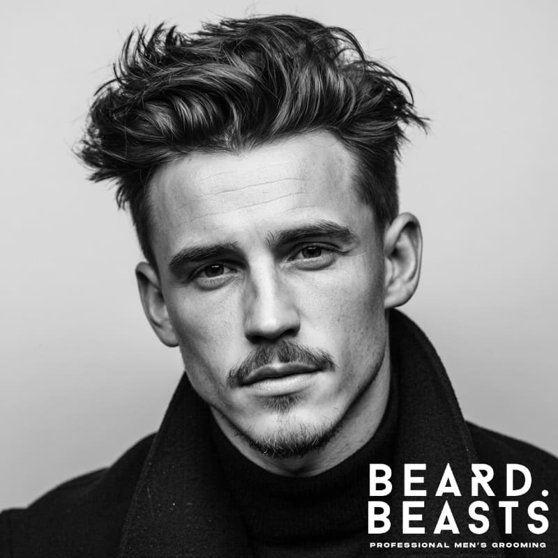 Man with a goatee and detached mustache—clean cheeks and minimal jaw coverage, a simple and refined beard style for patchy cheeks.