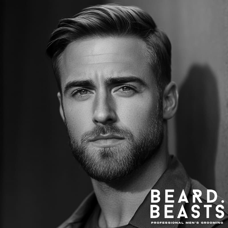 Man with an oval face and an Ivy League haircut—polished short style with side part and controlled volume, ideal for short hairstyles for men with oval faces.