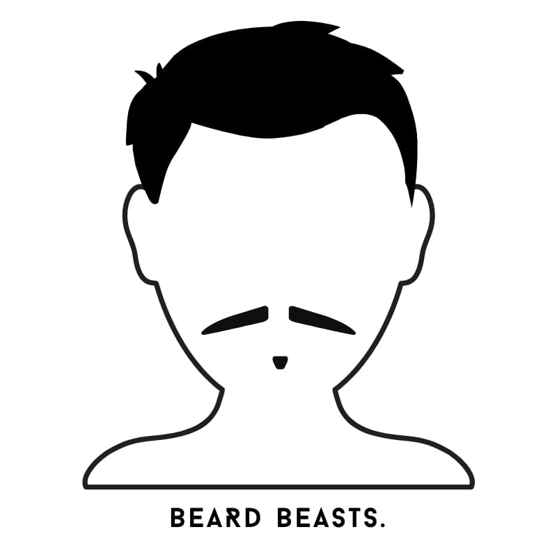 Illustration of the parted pencil mustache with goatee style—featuring two thin, separated mustache segments paired with a defined goatee for added vertical structure.