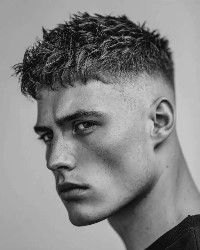 man with a high skin fade and textured fringe