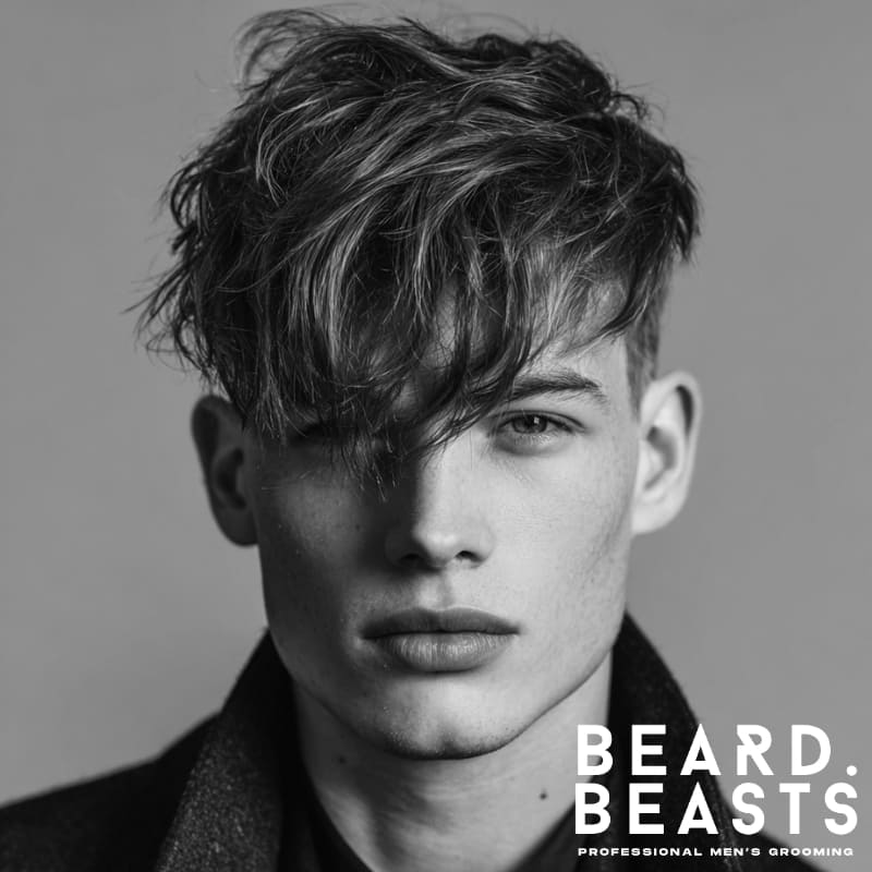 Side-swept long textured fringe haircut with soft layers, creating a polished yet effortless style. The look features volume and natural movement.