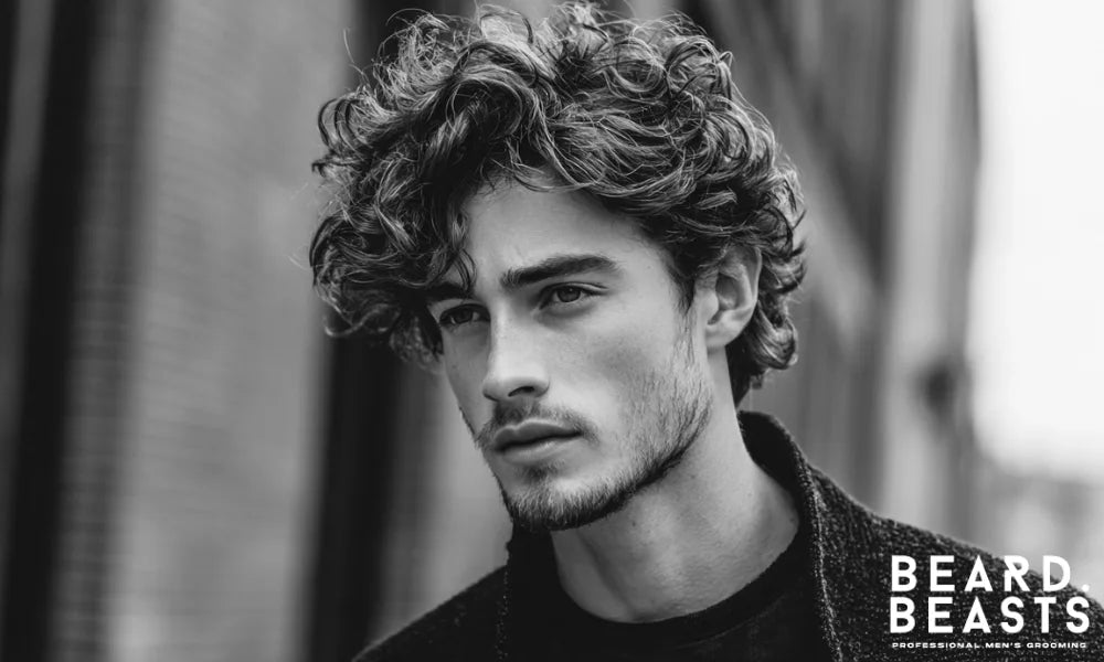 Man with medium-to-thick wavy hair styled using curling cream for defined curls, frizz control, and a polished finish.