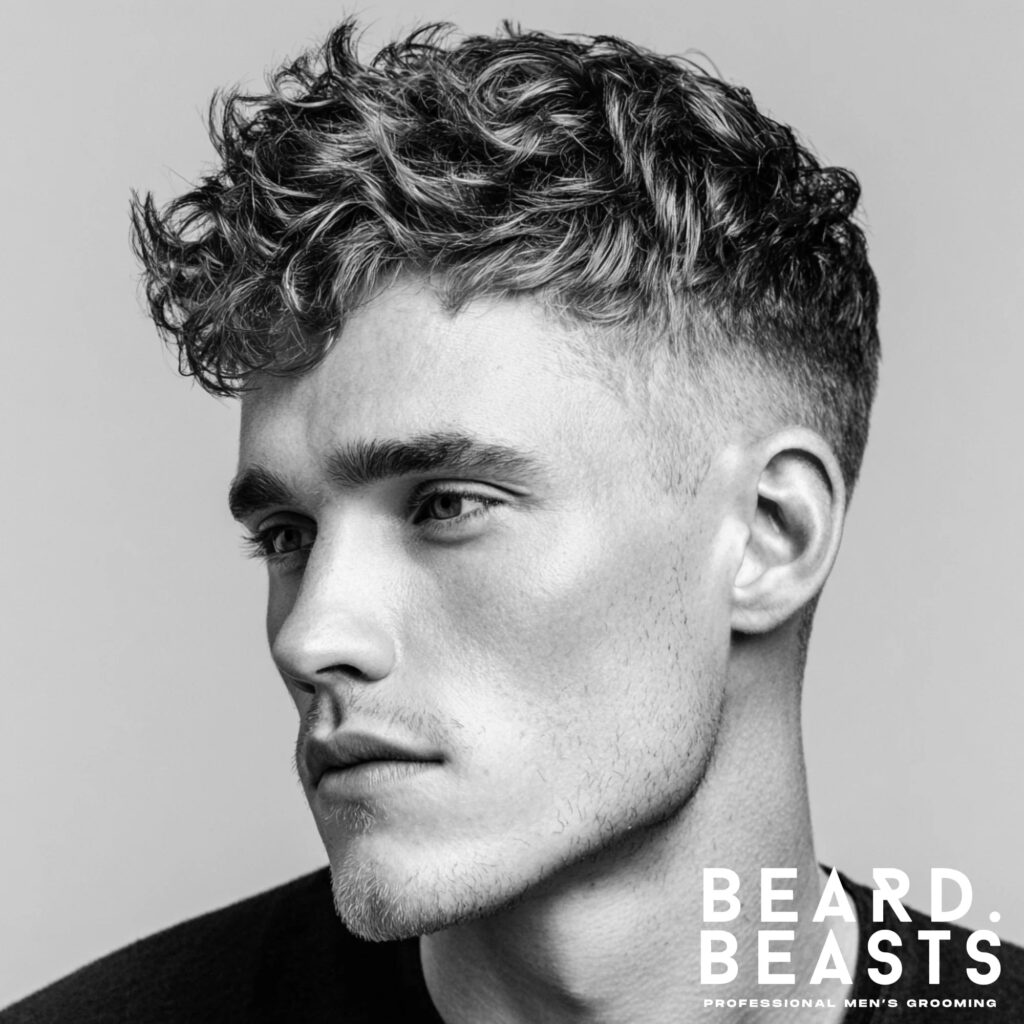 Man with a textured crop hairstyle styled using fiber, showing natural volume, separation, and a matte finish.