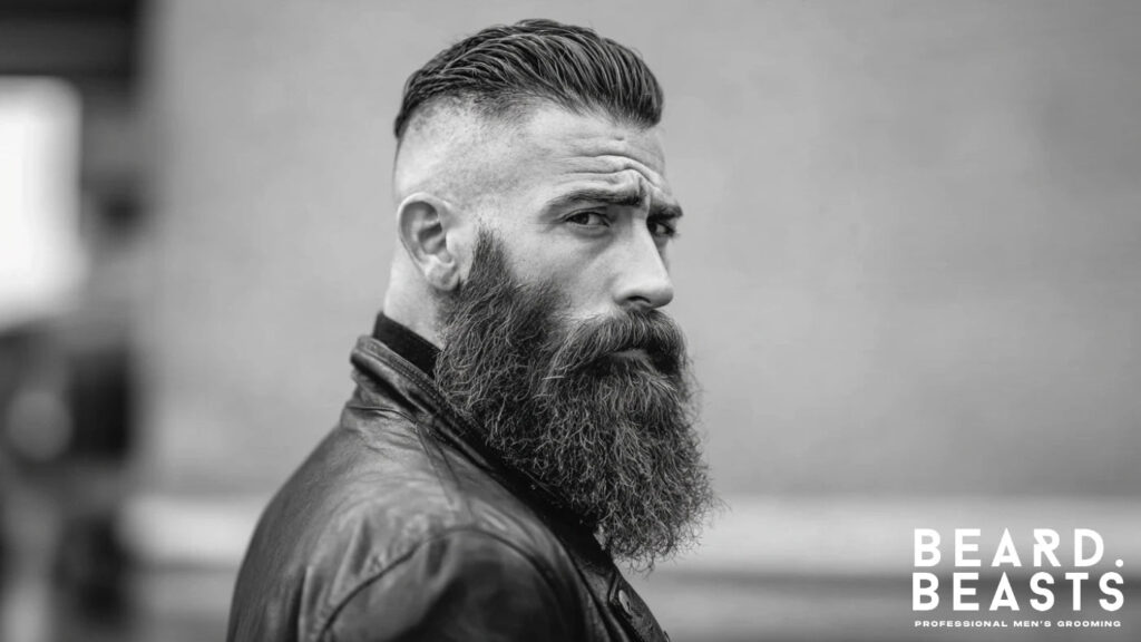 Man with a long full beard and slicked back hairstyle showing the benefits of growing facial hair