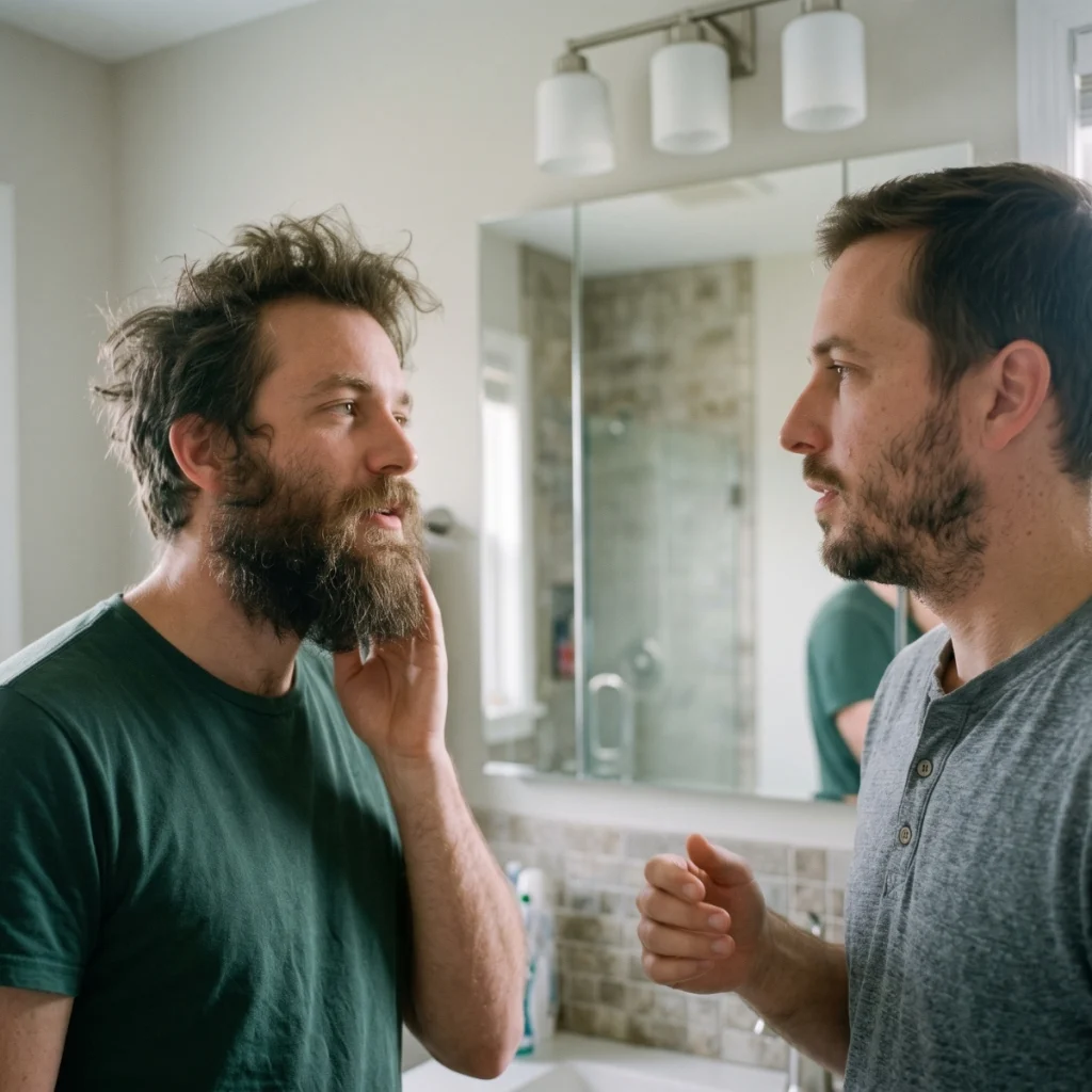 Comparison of a scraggly full beard and a patchy beard with lower cheek density