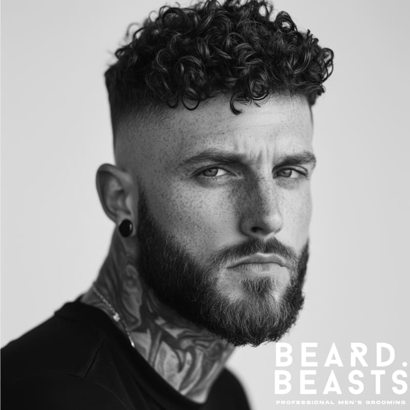 This image displays a stylish Textured Crop Curls haircut for men, featuring short sides and back with slightly longer, textured curls on top. The clean fade on the sides provides a neat contrast to the voluminous and defined curls, creating an effortlessly chic look. Perfect for men who want a low-maintenance yet fashionable style, this haircut enhances the natural curl pattern while keeping the overall appearance polished. The textured crop curls are a trendy choice for 2024, ideal for various face shapes and easy to style with minimal products.