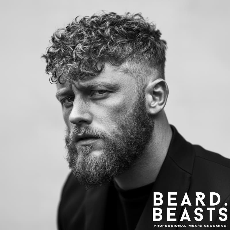 Man with a curly fringe haircut and tapered sides, showcasing one of the best fringe haircuts for men with naturally curly hair in 2025.