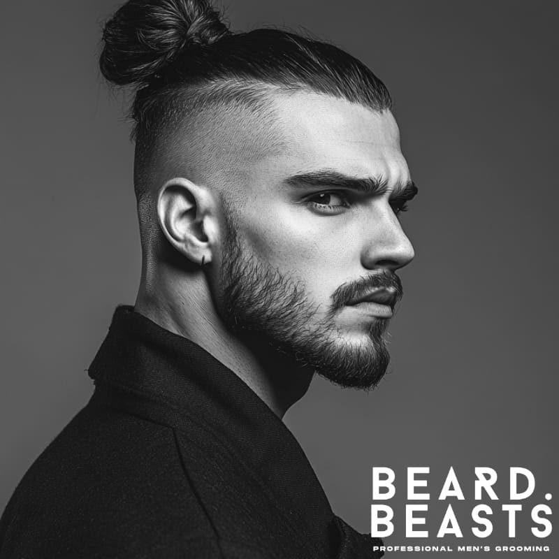 Man with a long hair undercut fade, showcasing a modern hairstyle with sharp contrast between the long top and faded sides.