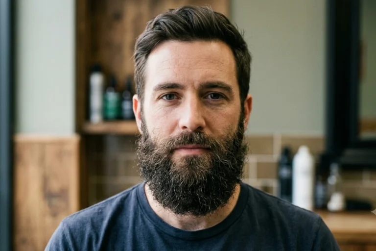 Man with a thick, naturally coarse beard showing its wiry facial hair texture