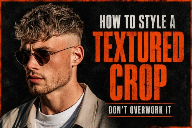 Man with a textured crop haircut beside text reading How to Style a Textured Crop.