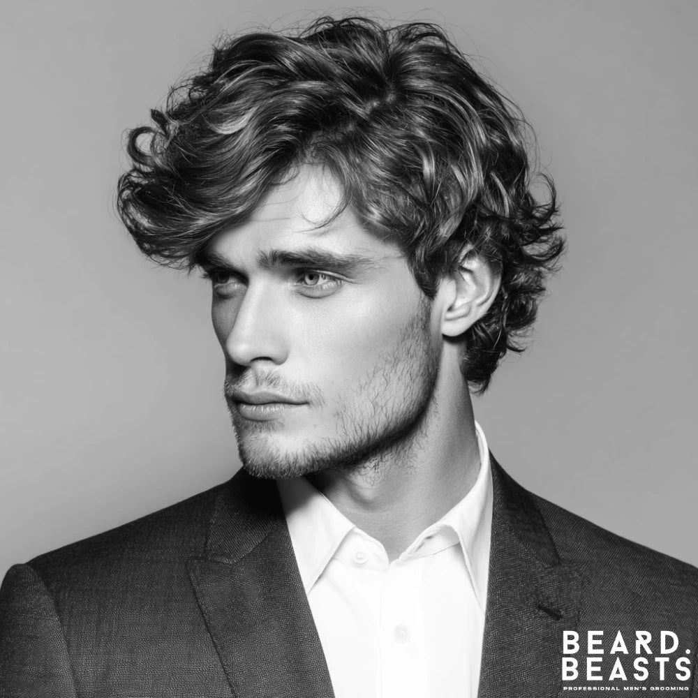 Medium wavy layers hairstyle for men, featuring natural waves with layering for shape and definition, ideal for medium to thick hair.