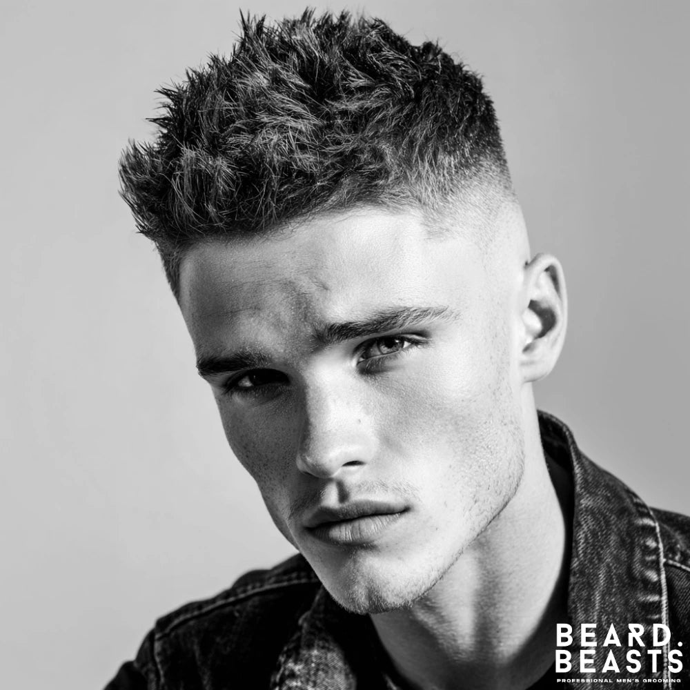 Short spiky layers with textured top and high fade, a bold short layered haircut for men