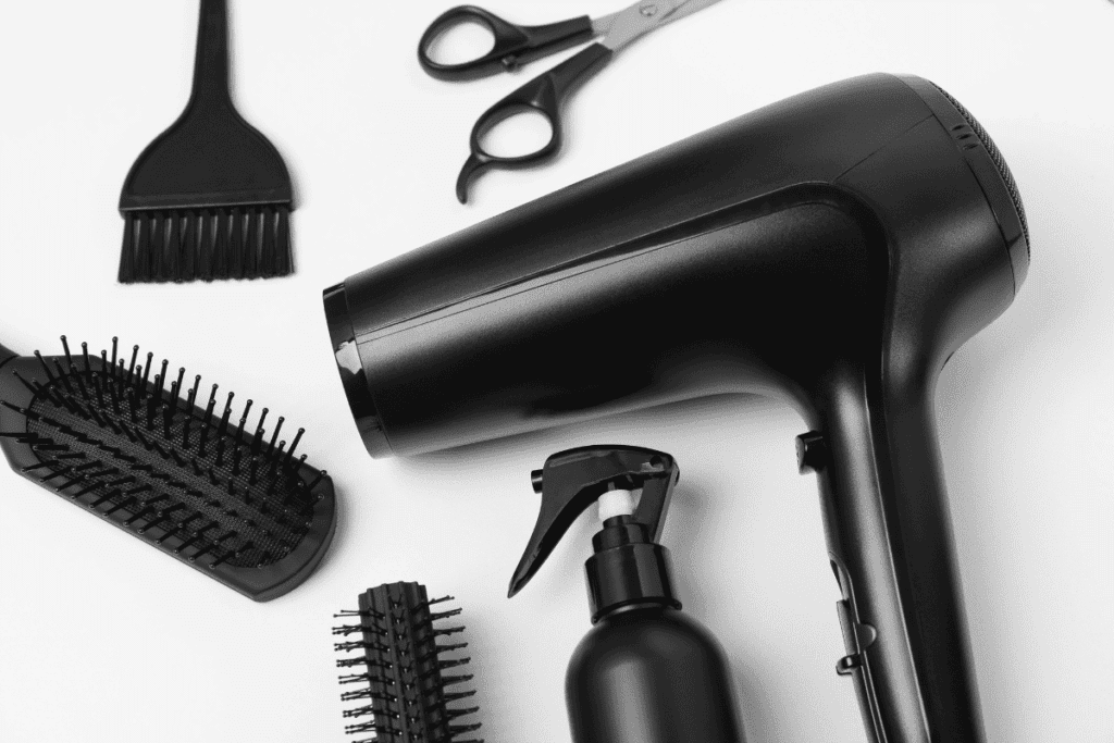 Hair styling products and tools used for a textured crop haircut