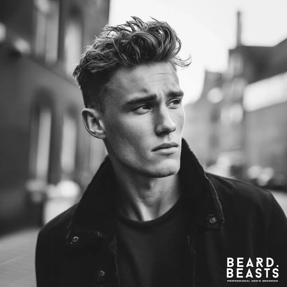 Man with a modern quiff hairstyle showing volume and structure — example of how to style a quiff for men by Beard Beasts.