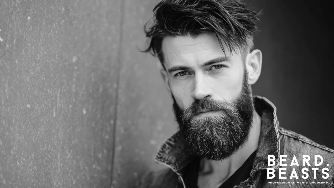 Man with a styled coarse beard and layered haircut, showcasing a well-groomed and masculine appearance.