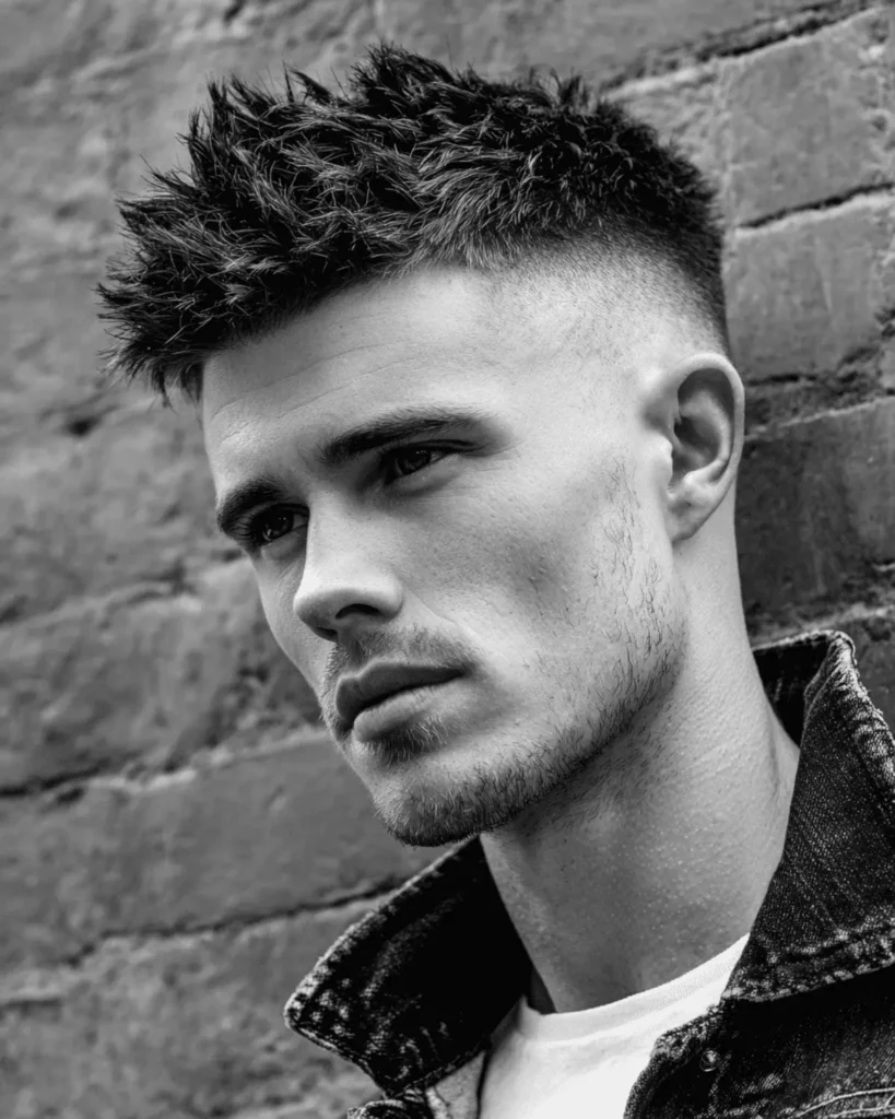 Spiky fringe with high fade haircut