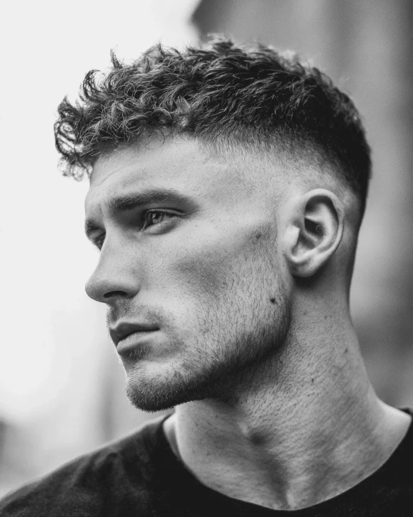 High fade textured crop on thick hair with strong texture and clean fade