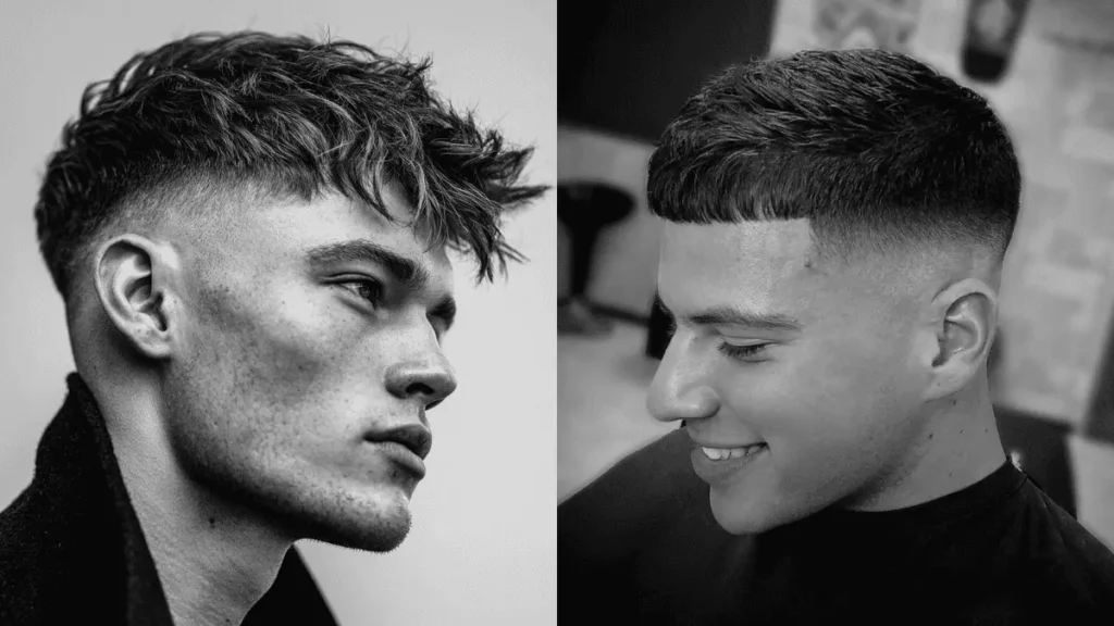 Textured crop vs French crop comparison showing fringe and top texture differences