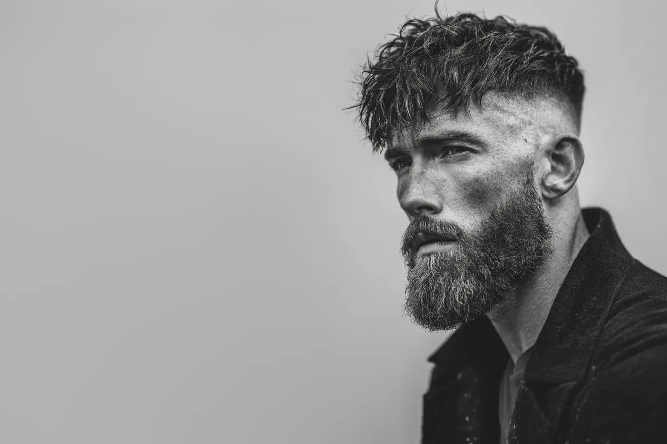 Bearded man with textured hairstyle for Beard Beasts men's grooming, beard care and hairstyle guides