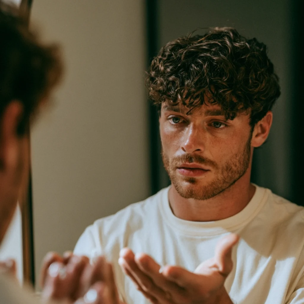 Man applying a small amount of styling product to curly hair