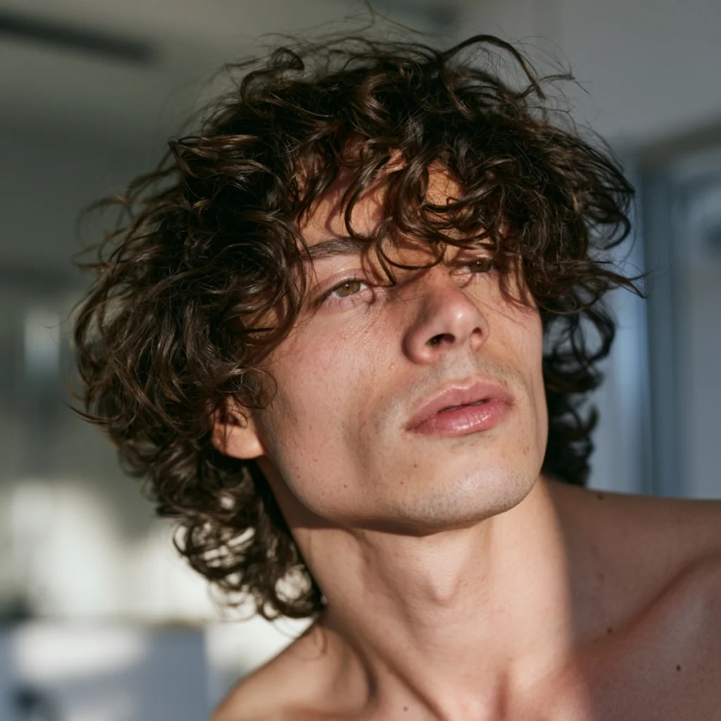 Man with soft defined curls showing the type of finish Moroccanoil Curl Defining Cream is designed for