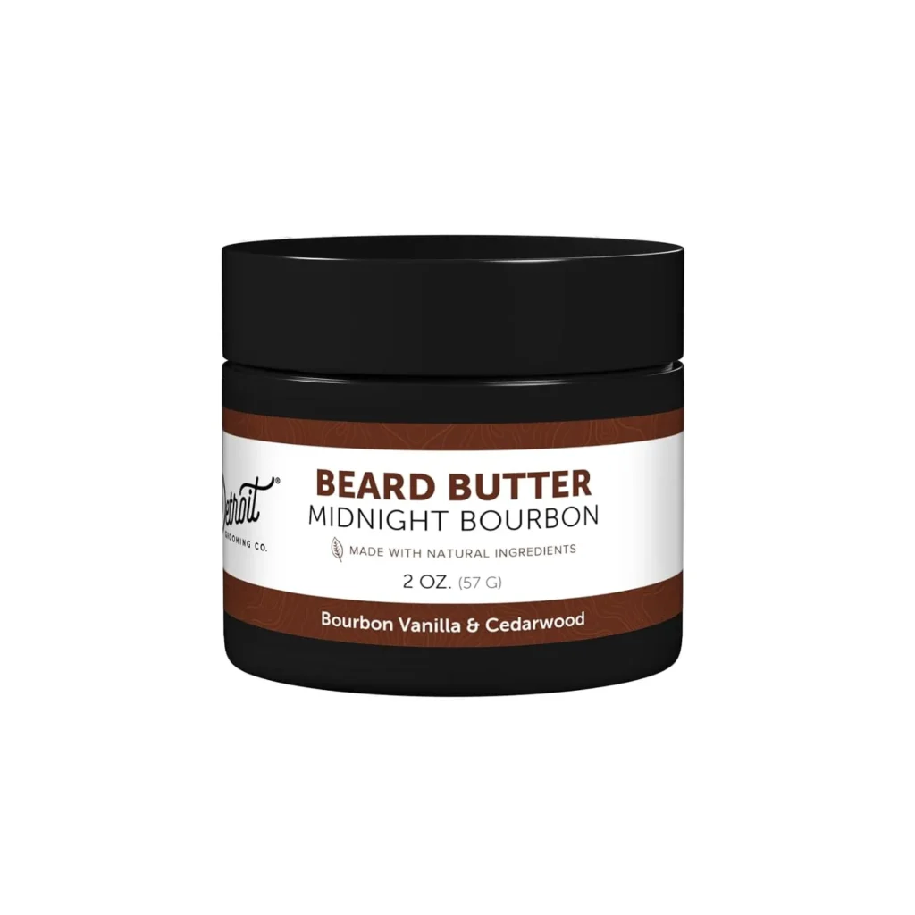 Detroit Grooming Co. Midnight Bourbon Beard Butter for conditioning and softening beard hair.