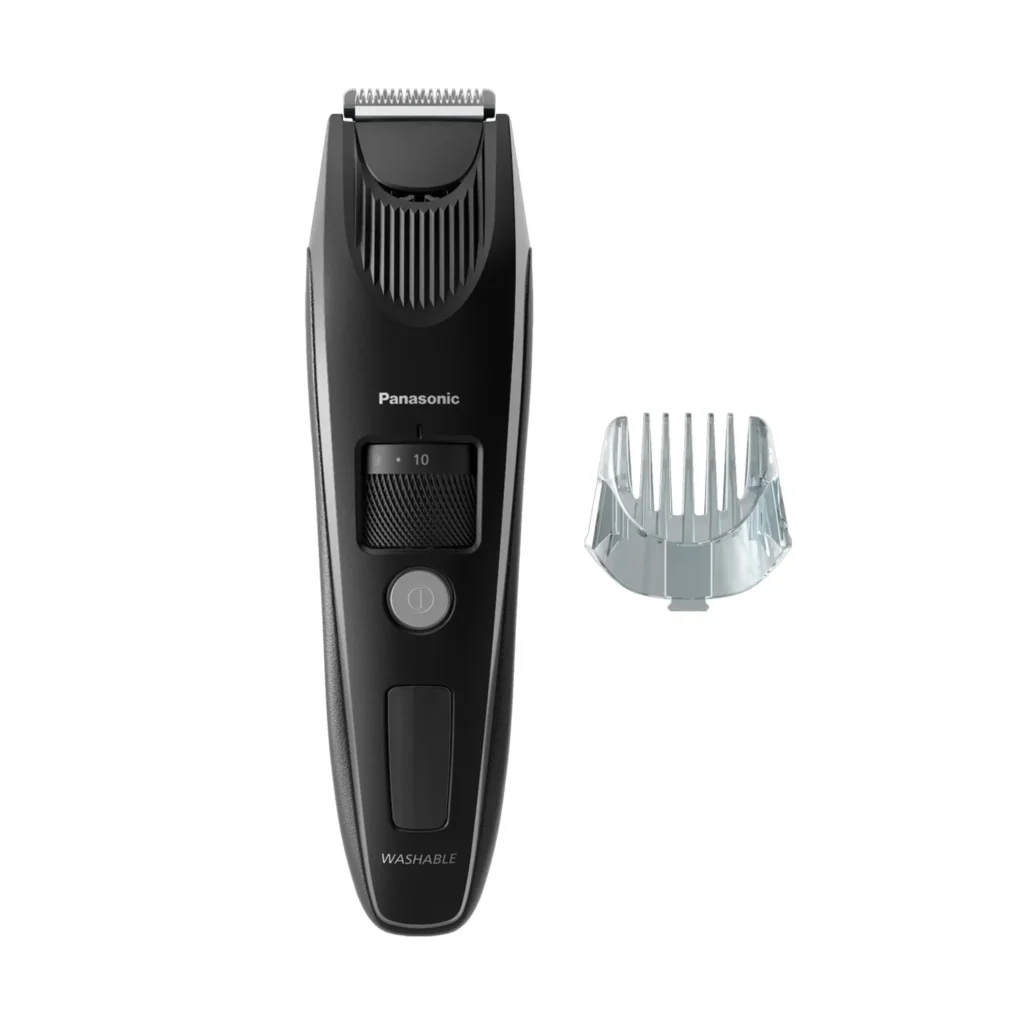 Black Panasonic beard trimmer with adjustable guard attachment
